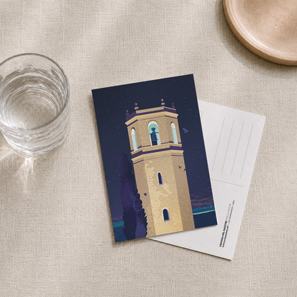 Postal | El campanario Cervera del Maestre por la noche